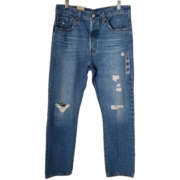 Levi's Denim - Levi's 501 Original High Rise Straight Leg Medium Wash Distress Jeans Size 30x30